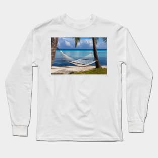 A Hammock Tied Between Two Palm Trees on Rangiroa In French Polynesia Long Sleeve T-Shirt